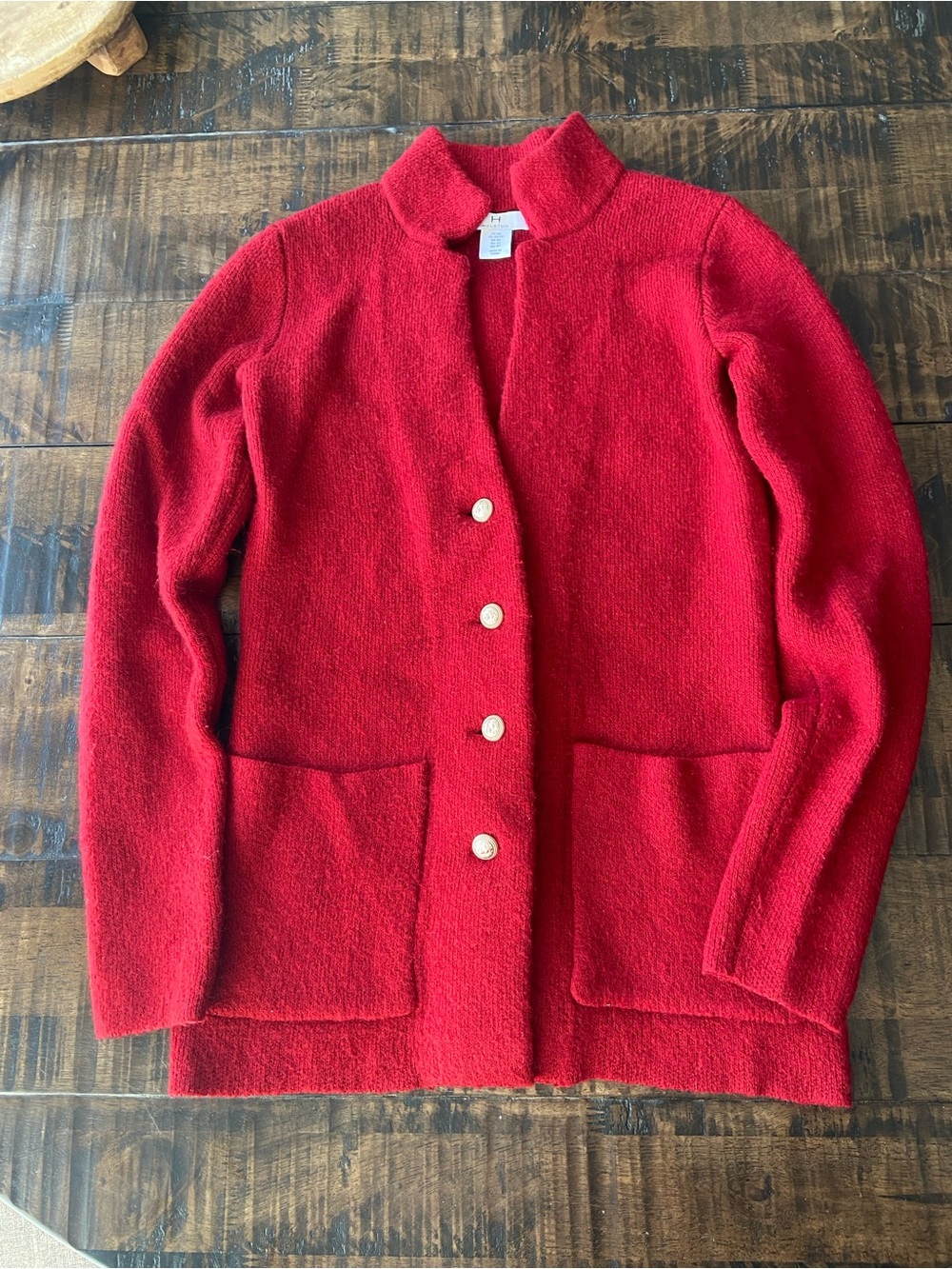 Halston Wool Blend Women Red Cardigan Blazer Jacket Sweater Button Down size XS